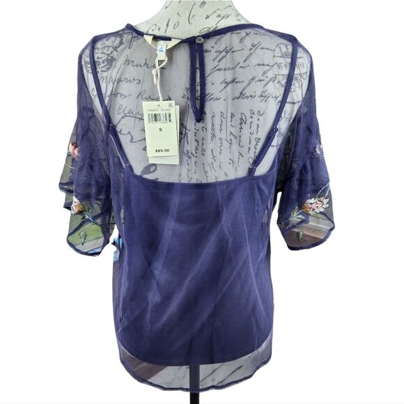 Lucky Brand -258 Grey Embroidered Sheer Floral 3/4 Sleeve Evening Blouse Size S - Picture 5 of 11